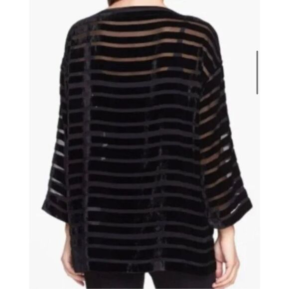 Eileen Fisher velvet Burnout Ballet Neck Top Sz S Silk Blend Striped Oversized - Picture 2 of 11